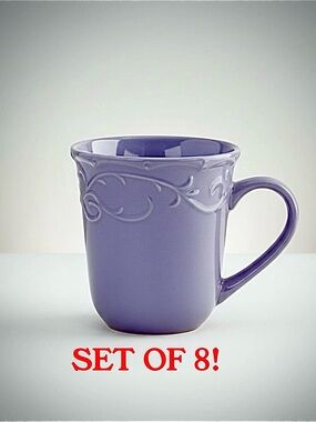 Elama Lilac Fields Lavender Embossed Stoneware Coffee Mugs, Set of 8, 16 Oz